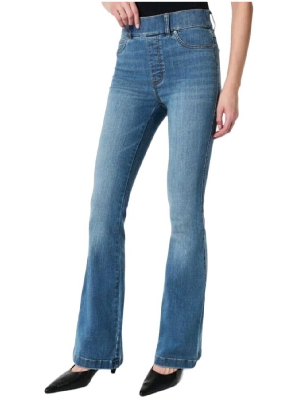 SPANX EveryWear Flare Jeans Vintage Indigo Pull-On Stretch Denim High Rise M